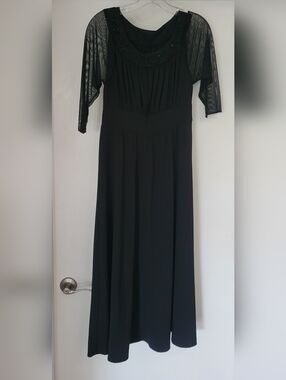 Women's Formal Black Long Dress With Beaded Neckline